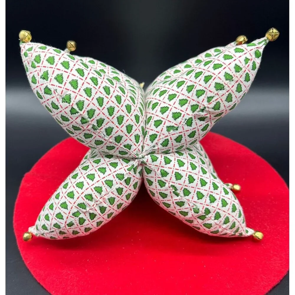 Vintage Christmas Tree Handmade Fabric Tabletop Display Retro White Green Bells - Picture 5 of 10